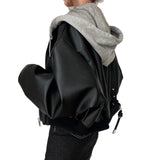 Korean Chic Autumn And Winter Denim Jacket Retro Zipper Double Pocket Casual Loose Two Hooded Leather