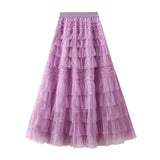Spring And Summer New High-Rise Thin A-Layer Mesh Cake Skirt Long Skirt Fairy Dress 8075