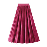 Korean Version Of The Thin Spring New Bright Face Luster High Waist 100 Folds A Word Showing Skinny Dress Half-Dress Skirt 6623
