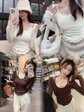 Pure Style Fake Two Long-Sleeved T-Shirt Girls Autumn Dress Inside The Bottom Shirt Design Sense Of Irregular Short Shirt