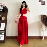 French White Sleeveless Slanted Shoulder Dress Women's Summer Design Long Dress Holiday Dress