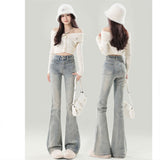 Light-Colored High-Waisted Micro-Horn Jeans Women 2025 Spring And Autumn Trend New Elastic Slimming Horseshoe Horn Pants