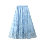 French Temperament Mesh Spliced Velvet Half-Dress Woman 2025 New High-Rise Thin A-Word Skirt 5215