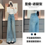 Light-Colored Broad-Legged Jeans Women's Spring And Summer 2025 New Thin-Explosive Loose Drag-And-Hanging Straight Trousers Women