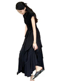 French Hepburn Long Dress Women Summer New Waist Thin Design Irregular Dress Black Dress Dress Woman