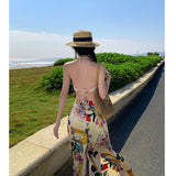 Dopamine Graffiti-Print Wide-Legged Trousers Women's Summer Seaside Wearing High-Waisted Beach Skirts With Open-Forked Colored Trousers