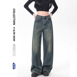 Nostalgic Retro Broad-Legged Jeans Women's Loose High-Waist Spring And Autumn 2025 New Vertical Tug Trousers