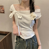 Pure Lustful Word Shoulder T-Shirt Women's Summer Small Design Small Design Small Strapped With Short Hottie Top
