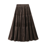 Velvet Hundred Folded Skirt Women Autumn And Winter Loose High Waist Thin Shaded A Word Umbrella Skirt Long Swing 8961