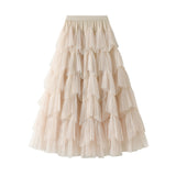 Cake Skirt 2025 Autumn New Mesh Dress Design Half-Dress Net Yarn Splicing Ponpong Skirt 1219