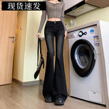 Black Slim High Waist Microhorn Jeans Women's New Winter Slenders