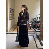 French Lady Three-Piece Set Of Gentle Wind Knitted Cardigan With Wave Point Bottom Shirt Women Winter High Waist Half Skirt