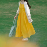 Dopamine Yellow Sleeveless Dress Woman 2026 Summer French Seaside Holiday Super Fairy Beach Skirt