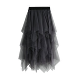 Irregular Mesh Dress Women's Long Mid-Term 2025 Spring New Yarn Skirt High-Waisted Thin Skirt 8063