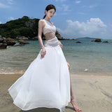 Pure Babes Inclined Shoulder-To-Shoulder Atmosphere Feel Holiday Super Fairy Big Swing Romantic Dress White Long Dress High-End Feel Skirt
