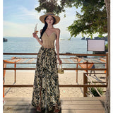 Bohemia Beach Skirts Women's Summer Seaside Wearing Thin Open Wide Leg Trousers Crushed Flowers Mop Trousers