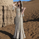 Xinjiang Dunhuang Desert Tourism Photo Wearing Women's Exotic Style Northwest Retro Hooded Dress Set