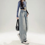 Vintage Ripped Jeans Women 2025 Spring And Autumn Small Straight Loose Thin Large-Legged Trousers