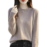 Wool Blended 2026 Autumn And Winter New Women's Round Neck Nails Loose Long-Sleeved Jacket Short Knitted Sweater Bottom Shirt