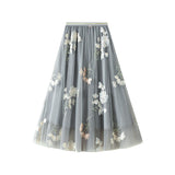 Summer New High-Rise Thin And Tight Waist Swing Double Mesh Embroidery Long Skirt Women's Skirt K863
