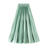 Korean Version Of The Thin Spring New Bright Face Luster High Waist 100 Folds A Word Showing Skinny Dress Half-Dress Skirt 6623