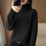 Wool Blended 2026 Autumn And Winter New Short Lady Korean Version Of High-Necked Loose Solid Color Knitted Bottom Sweater