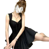 Tea Break French Gold Wind Bow Bow Hanging Dress Women Summer High Sense Waist Temperament 100 Folds Short Skirt