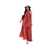 New Chinese Beautiful Red Sleeveless Neck Dress Female Summer Temperament High-End Seaside Beach Dress