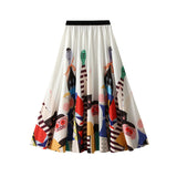 Autumn New Korean Version Of Simple Cartoon Print 100 Folds Fashion Thin High Waist And Middle Long Skirt 2125
