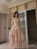 Scarf With Chest Pads ~ French Thousand Gold Wind Pink Wave Dot Hanging Dress New Super Fairy Cake Dress In Summer
