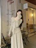 French Suit Irregular Temperament Knitted Top High Waist Half-Dress Girl Spring And Autumn Two Sets Feel Thin