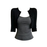 Korean Hottie Windy Dark Gray Sling Black Sunscreen Cardigan Women's Summer New Fashion Two-Piece Top