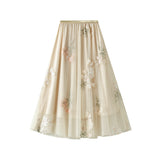 Summer New High-Rise Thin And Tight Waist Swing Double Mesh Embroidery Long Skirt Women's Skirt K863