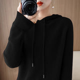 Wool Blended 2026 Autumn And Winter Women's New Korean Version Of Loose Hoodie Hoodie Solid Color Knitted Bottom Hoodie