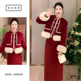 New Chinese Style Suit Retro Red New Year's Robe Limited Temperamental Jacket Half-Dress Two Sets