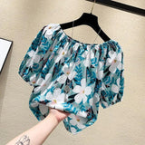 New Fashion Broken Flower Word Collar Short-Sleeved T-Shirt Top Women's Summer Niche Loose Shirt On The Original Work