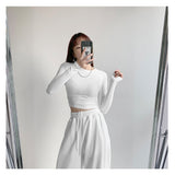 Simple Body Solid Color Set Bottom Shirt Women's Spring And Autumn Round Collar Long-Sleeved T-Shirt