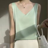 Silk Satin Double-Sedged Women's Vest 2026 Spring And Summer New Self-Repair V-Neck Short Temperament On The Top
