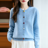 100% Pure Wool 2026 Autumn And Winter New Women's Loose Round Collar Color Buckle Thick Knitted Cardigan Jacket