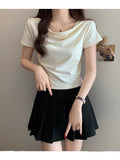 New Korean Version Of The Short Design Sense Of Niche Collar Slimming Short-Sleeved T-Shirt Women's Summer Top Hottie