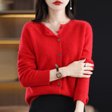 Line Ready-Wear 100% Pure Wool 2026 Autumn And Winter New Women's Short Collar Loose Knitted Cardigan Sweater Jacket