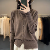 Wool Blended 2026 Autumn And Winter New Short Sweater Loose Round V Collar Solid Color Buckle Knitted Top Open Shirt Jacket