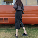 High-Waisted Open-Forked Cowboy Half-Dress Woman 2025 New Summer Small A-Word Half Skirt Retro Ass Long Skirt