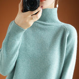Wool Blended 206 Autumn And Winter New Short Lady Korean Version Of High-Necked Loose Solid Color Knitted Bottom Sweater