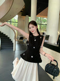 Korean Fashion Sleeveless Black Heavyweight Design Vest Top Female Summer Body Quality Waist Skirt Suit