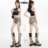 Vintage Denim Shorts Women's 2025 Summer New Low-Low-Low-Low-Low-Low-Slid Stamped A-Legged Long Spice Girl