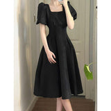 French Black Dress Women 2026 Summer New Niche Side To Receive Waist Thin Temperament Korean Version Bubble Sleeve Dress