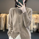 Wool Blended 2026 Autumn And Winter New Round Collar Short Solid Color Thick Shoulder Sleeve Star Buckle Knitted Cardigan Sweater