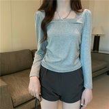 Small Design With Long-Sleeved T-Shirts For Women's Autumn New Retro Collar Blouse Hottie Set-Up Bottom Shirt