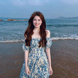 A Word Shoulder Broken Flower Dress Small Sling Dress Seaside Holiday Wearing Sanya Wind Beach Dress Summer